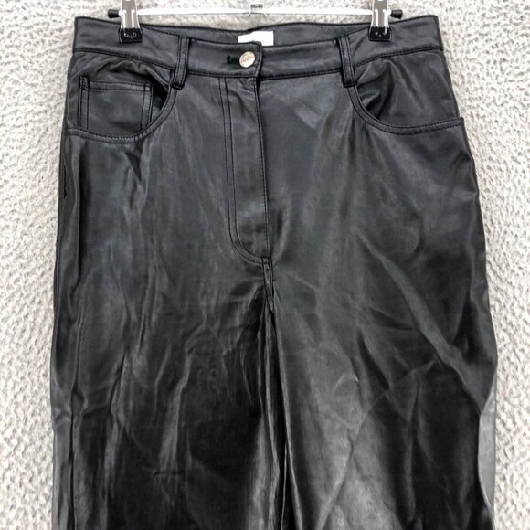 Aritzia Wilfred Pants Womens 10 Melina Black Polyurethane Vegan Leather Straight - Picture 2 of 12
